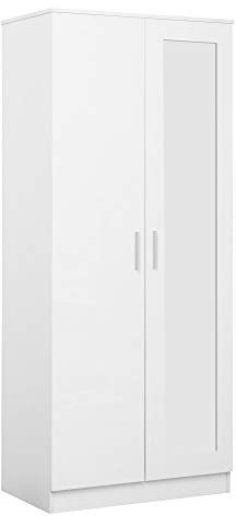 Reflect 2 Door Mirrored Wardrobe | White Gloss & Matt White | Bedroom Storage with Hanging Rails & Shelves | H: 180cm x W: 76cm x D: 47cm | Modern Sleek Design