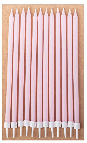 DekoHaus Geburtstagskerzen Hellrosa 14 cm – 12 Stück lange Kuchenkerzen mit Halterungen, glatte Kerzen für Geburtstag, Torten, Cupcakes, Partydeko