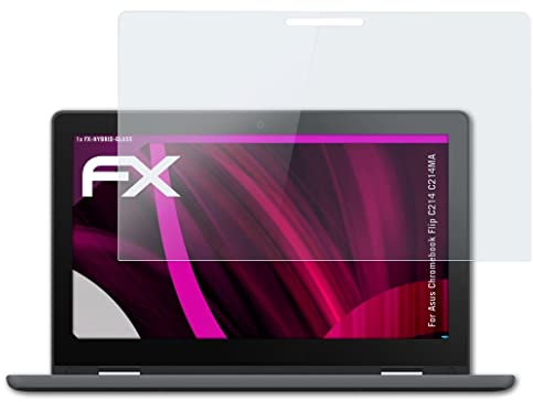 atFoliX Lámina Protectora de plástico Cristal compatible con Asus Chromebook Flip C214 C214MA Película Vidrio, 9H Hybrid-Glass FX Protector Pantalla Vidrio templado de plástico