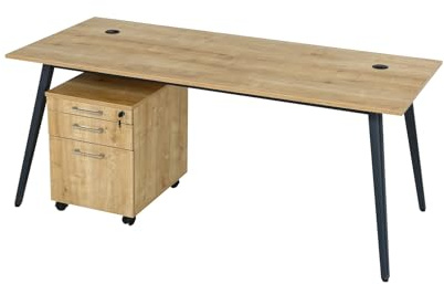 furni24 Schreibtisch, modernes Design, für Jugendzimmer Büro, große Arbeitsfläche, Shift 4 Fuß, HBT: 160 x 80 x 75 cm, Eiche