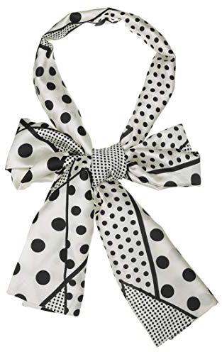 sourcing map Damen Lange Dünn Hals Schals Ketten Streifen Polka Dots Haarband Halstuch Weiß 147 x 13cm