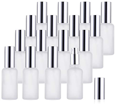 Bekith 16 Pack 50ml Glass Spray Bottles, Frosted Empty Perfume Atomizer, Refillable Fine Mist Spray for Essential Oils, Cleaning Products, Silver Sprayer
