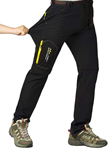 Leezepro Outdoorhose Herren Zwei Teile zerlegbar Leicht mit Gürtel Sonnenschutz Schnell Trocknende Wanderhose Funktionshose Schwarz(M, Schwarz)