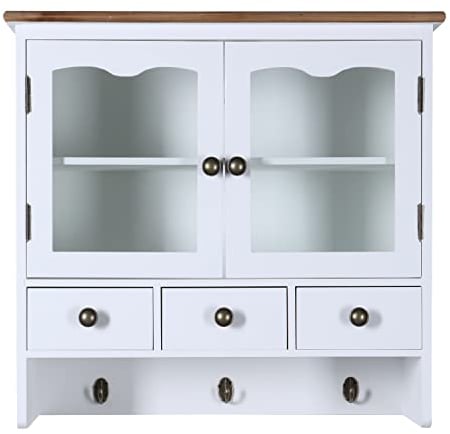 H4L Wandregal Hängeschrank Weiß Vintage-Style 55cm Regal Schrank Holzregal Wandschrank im Shabby-Look Küchenregal