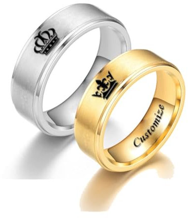 Hsumonre König Königin Gravierte Paar Ringe Versprechen Krone Matching Versprechen Ring Hochzeitstag Valentinstag Edelstahl Silber Ein Paar