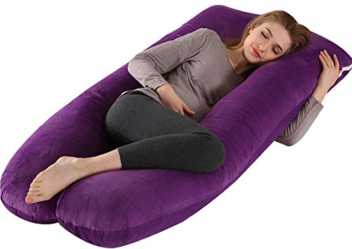 SHILINTONG Coussin de Grossesse en Forme de U, 70x130 cm, Housse en Velours Lavable, Soutien Total Corps pour Femmes Enceintes, Confort Dos, Ventre, Jambes