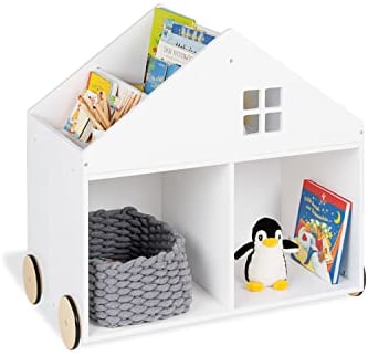 Pinolino Kinderbücherregal mit Rollen Hus, aus MDF, 6 Fächer, gummierte Holzräder, FSC-zertifiziert (FSC-C120795), für Kinder ab 3 Jahren, weiß, 183414