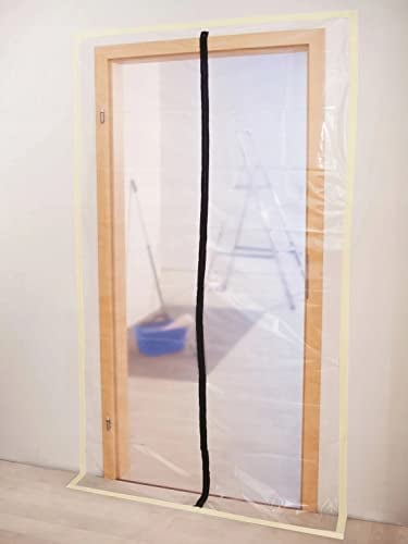 Mivos Puerta de Protección Contra el Polvo con Cremallera, 220 x 120 cm/Incluye Cinta Adhesiva/Reutilizable/Lámina de PE para Puerta de Construcción a Prueba de Polvo