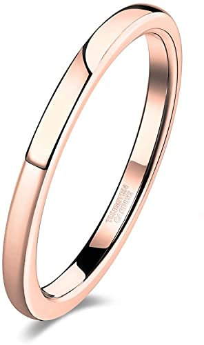 Lisandra Scott Ring Damen Herren Poliert Vorsteckring Stapelring aus Wolfram-Titan | Hochglanzpoliert & Anlaufgeschützt Stapelringe Schlicht mit bequemer Passform Ehering (52, 2mm Rosegold)