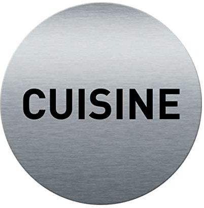 AUA SIGNALETIQUE - Plaque de porte Aluminium brossé imprimé AluSign Ø 85 mm - épaisseur. 3 mm - Double Face adhésif au dos (Cuisine)