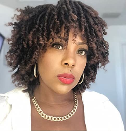 Becus Afro Perücken Damen Dreadlocks Perücken Schwarz Braun Gemischt Kunsthaar Curly mit Perücken für Tägliche Partykleidung(12,5 Zoll Braun 1B/30#)