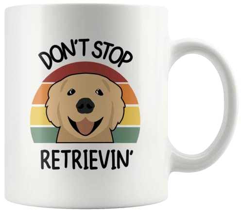 Panvola 'Don't Stop Retrievin ' Golden Retriever Dog Mom Dad Pet Lover Owner Retro Vintage Ceramic Coffee Mug 11oz White