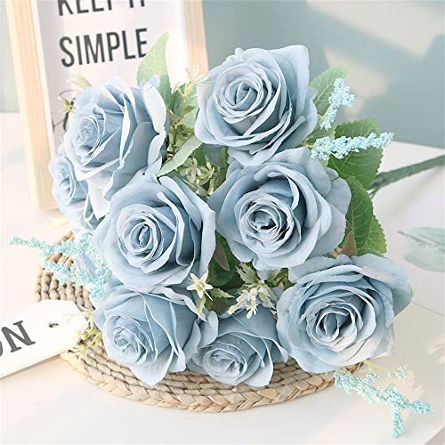 ABCWARRT 1 Pacchetto di Rose Artificiali Fiori di Seta Rosa Bouquet di Fiori Artificiali Fiori di Casa Decorazione del Giardino Rose di Nozze Fiori Finti (Blu)