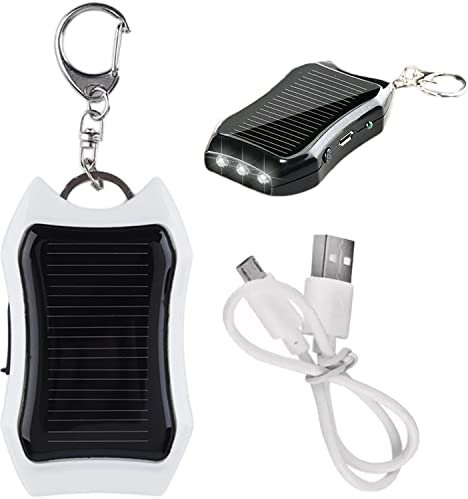 UGIF 1200mAH Solar Power Bank Keychain, Key Ring Mini Power Bank, Portable Solar Charger Keychain, with LED Torch, for Outdoor Emergency Phone Charger