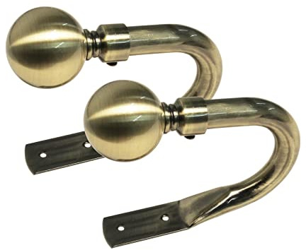 Lister Cartwright Curtain Hold Backs 2 x Metal Curtain Holdback Decorative Drapery All Fixing Inc (Metal Ball Antique Brass)