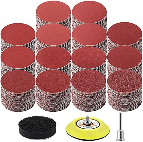 WEWINK PLUS 320PCS 75mm Sanding Discs, 40-2000 Grit Hook and Loop 3 Inch Sandpaper Assortment with 1/8” Shank Backer Plate and Buffing Pad for Drill Sander Attachment, Wood, Grinder Rotary Tools