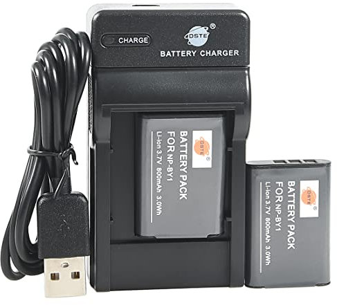 DSTE NP-BY1 Li-ion Battery (2-Pack) and Micro USB Charger Compatible for Sony HDR-AZ1 HDR-AZ1VR HDR-AZ1VB HDR-AZ1VW Action Cam Mini