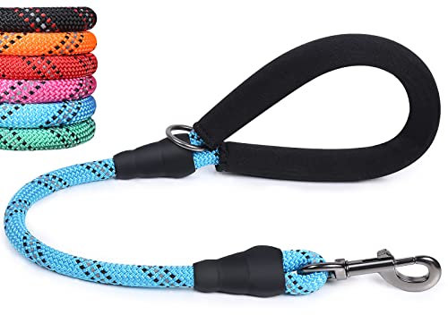 VIVAGLORY Kurze Hundeleine Mit Bequem Gepolstertem Griff, 61cm Langlebig Seil Kurze Gehen & Ausbildung Leinen für Hunde mit Stark Reflektierenden Fäden Für Mittelgroße Und Große Hunde, Blau