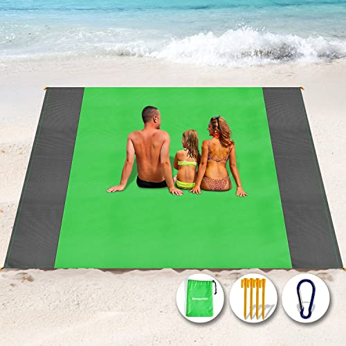 Henrycares Stranddecke Super Groß 275cm x 300cm für Strandurlaub Reisen Camping, Leicht und Tragbar, Schnelltrocknend Sandfrei und Wasserdicht - Grün