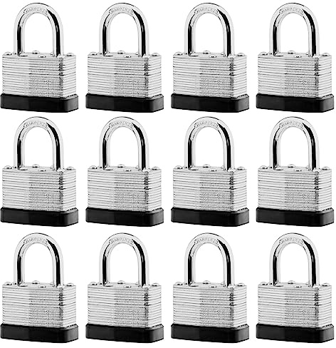 SafiSwords 12-Pack Keyed Alike Laminated Steel Padlocks, 1-3/4 Wide, Heavy Duty, Silvery