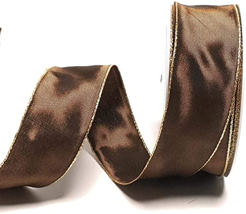 s.dekoda Schleifenband 25m x 40mm Braun - Gold Drahtband Geschenkband Dekoband [5121]