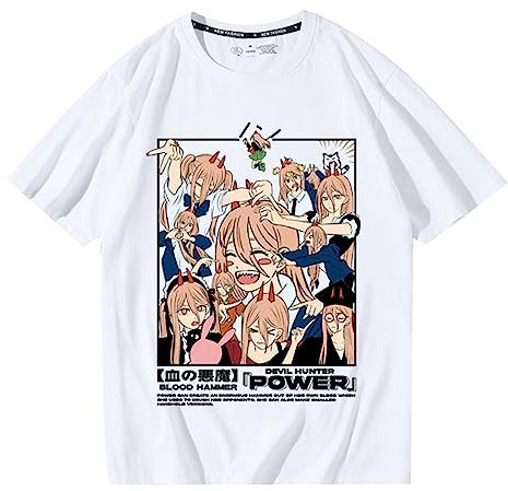 Chainsaw Man T Shirt Anime Chainsaw Man Character Print Short Sleeve T Shirt Power T Shirt for Unisex Adult White