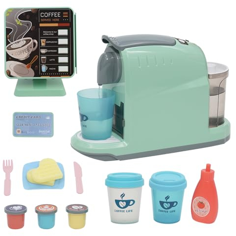 Cafetera Juguete & Caja Registradora,Juego Cafe Juguete Cafetera Juguete con Sonido y Agua,Cafetera Infantil,Juego de rol,Regalos para Niños y Niñas Mayores de 3 Años en Navidad y Año Nuevo.