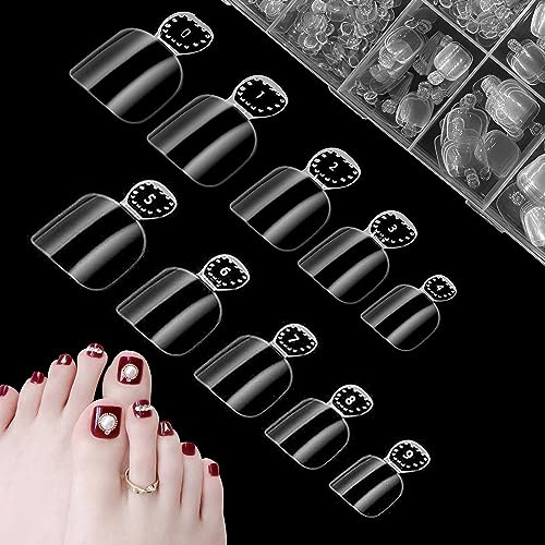 500 Pcs Transparents Faux Ongles Pieds, 10 Tailles Faux Ongles et Capsules, false nail manucure Salon Décor, DIY Mode orteils avec Boîte, Orteil Artificiel Français à Couverture.