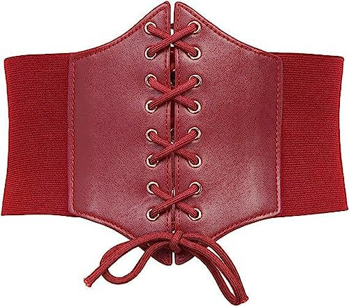 VicSec Corsé elástico ancho para mujer y niña Cinturón para mujer con cordones atados vintage de piel sintética regalos para cinturón corsé negro,Corsé para Mujer, Talla única