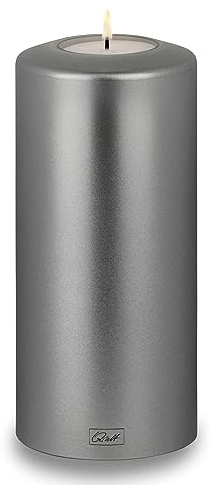 Qult Farluce Classic Metallic Silber • ∅ 10 cm Höhe 21 cm • Teelichthalter in Kerzenform • Kunststoffkerze in Kerzenoptik • Mit Teelichteinsatz • inkl. 1 TLM16 Maxilight Teelicht