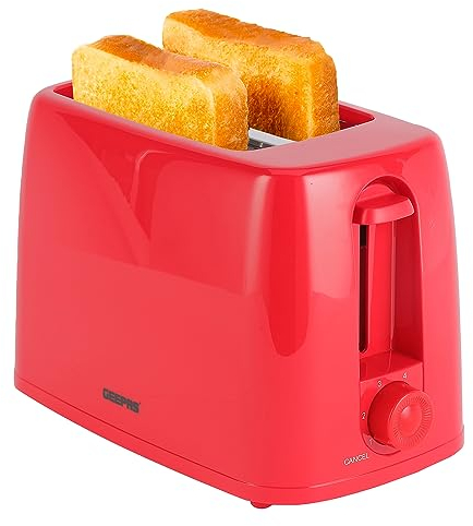 GEEPAS 2 Slice Toaster | 6 Browning Levels with Cancel Function | For Thin Small Bread Slice, Removable Crumb Tray Cool Touch Housing High Lift | Space-Saving Design | 1 Yr Warranty 650W Red