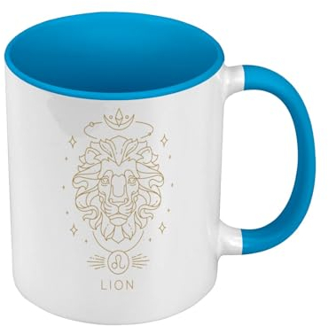 Mug de Couleur Qualité Premium Bleu - Lion Signe Astrologie Bohème Zodiaque Astres Constellation - Tasse avec anse et intérieur de couleur