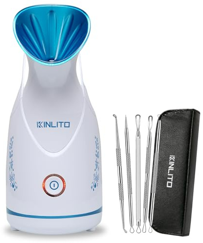 KINLITO Facial Steamer Ionic Face Steamer for Home Facial, Warm Mist Small Facial Steamer for Deep Cleaning Unclog Pores with Blackhead Remover, Aromatherapy Kit for Personal Home SPA (Blue)