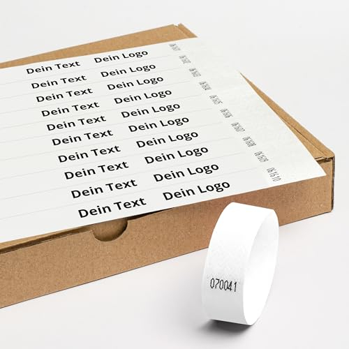 Einlassbänder aus Tyvek Individuell Schwarzer Bedruckte 19 x 255 mm mit Personalisierten Text/Logo - 1000 Stück Party Eintrittsbänder - Selbstklebend und Wasserdicht Festival Armbänder