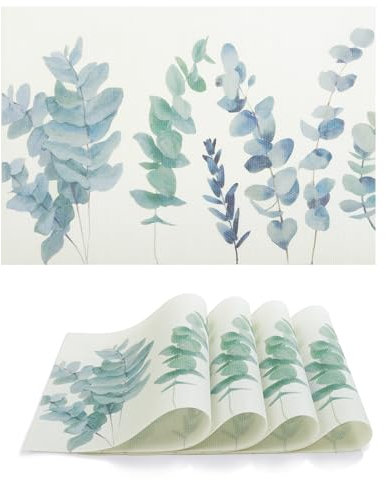 fanquare PVC Gewebter Platzsets 4er Set, 45x30cm Tischsets mit Blättermuster, rutschfeste Hitzebeständige Tischmatten für Drinnen und Draußen
