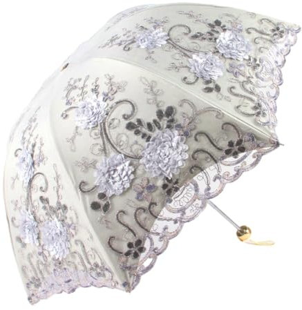 ihreesy Spitzen-Regenschirm Sonnenschirm, Taschenschirme Anti-UV Schutz Stickerei Vintage-Spitzenschirm Brautschirm Leicht und Tragbar Doppelstöckig Faltschirm mit 8 Rippen für Damen,grau