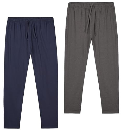 CityComfort Mens Pyjama Bottoms - Jersey Lounge Pants with Pockets, Pack of 2 (3XL, Navy/Grey, Drawstring Waist)