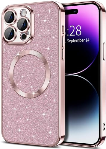 miyonsin Glitter Magnetica Cover per iPhone 13 PRO Max, Anti Graffi Glitter Custodia Compatibile con MagSafe, Brillantini Sottile Silicone TPU Antiurto Case per iPhone 13 PRO Max, Oro Rosa