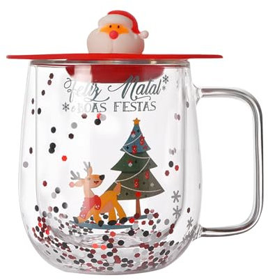 Taza de café de Navidad, tazas de vidrio con aislamiento de doble pared, con bonita tapa de árbol de Navidad 3D, taza de leche, taza de café de invierno, tazas novedosas de regalo para Navidad, día de
