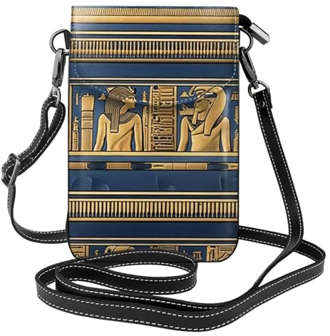 BGHEWRT Umhängetasche aus ägyptischem Pharaonischem Freskos-Leder, kleine Handytasche, weich, langlebig und wasserdicht, PU-Leder, weiches Futter, Magnetverschluss, entworfen für Mädchen, Schwarz ,