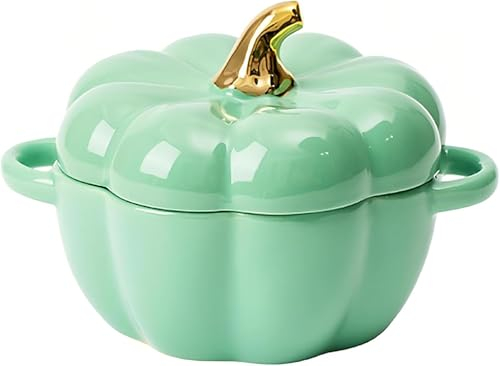 Cocotte avec couvercle - 13 cm - 0,45 l - Mini bol à soupe de citrouille - Jolie poêle à soupe - Idéal pour les desserts, la pâtisserie et la décoration de table (vert)