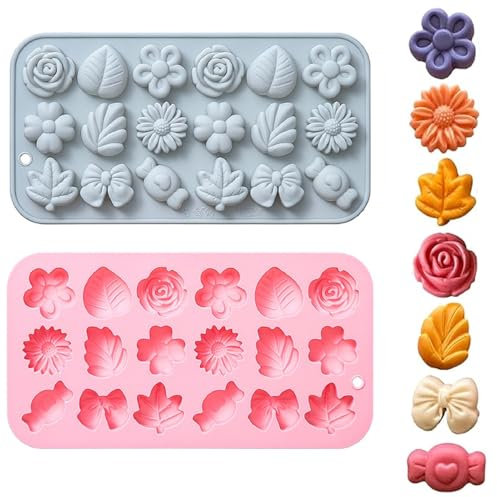 2 Stück Silikon Pralinenform Silikonformen Backen, 3D Schokoladenformen DIY Blumen Schmetterling Blätter Fondant Formen Silikonform für Süßigkeiten, Bonbons, Eiswürfeln, Kekse und Gelee(1)
