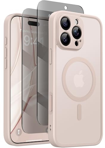 Magnetic Case for iPhone 16 Pro with Privacy Screen Protector [Compatible with MagSafe][Camera Protection][Military-Grade][Camera Control Cover]Translucent Matte iPhone 16 Pro Phone Case,Rose Gold
