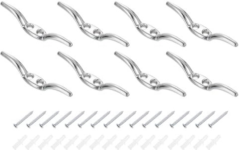 sourcing map 8Pcs 65x10mm Blind Cord Cleats, Blind String Safety Rope Zinc Alloy Holder, Window Cord Hooks with Screws for Curtains Sun Shades Ropes, Silver