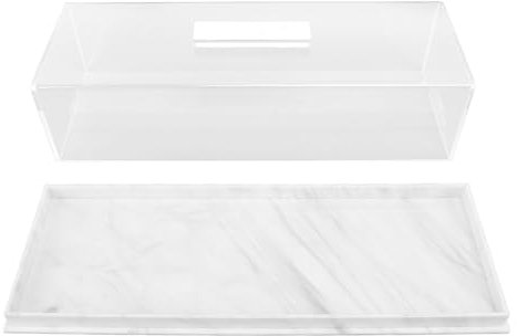 Tnfeeon Acrylic Cake Stand with Lid Marble Grain Rectangular Cake Holder Dessert Table Display Set Charcuterie Board for Cheese Chips Fruit Platter Large Acrylic Cake Dome Cover