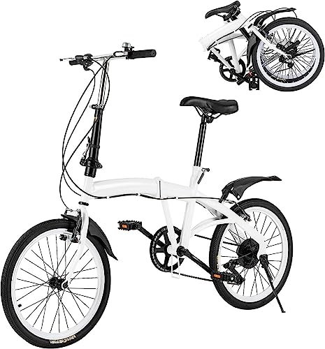 Fahrrad Faltrad, Fahrräder aus Kohlenstoffstahl Faltrad mit 7-Gang-Gängen 20-Zoll und Doppel-V-Brake Easy Folding City Bike für Erwachsene Männer Frauen A, 20 Zoll