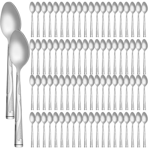 Lasnten 150 Pieces Dinner Spoons Set 7.24 Inches Silverware Spoons Bulk Stainless Steel Tablespoon Metal Classic Design Mirror for Home Restaurant Kitchen Mirror Polished Dishwasher Safe