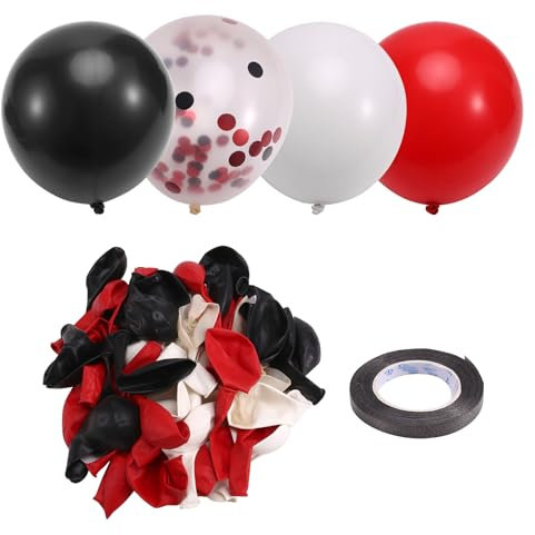 yasoe Rote und Schwarze Luftballons, 67 Stück 12 Große Schwarz-Rote Konfetti-Luftballons mit Bändern für Geburtstage, Hochzeiten