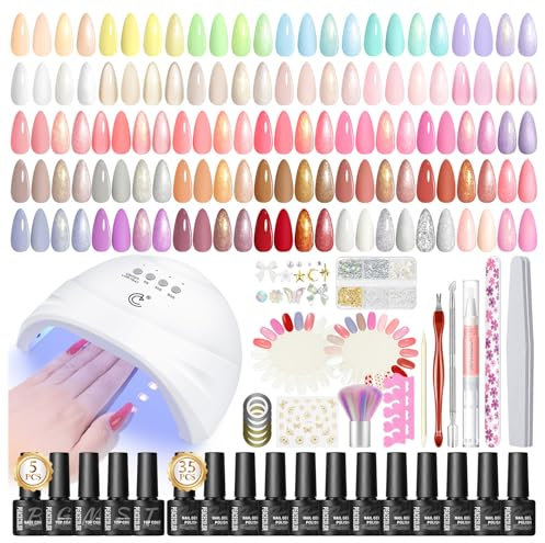 PEACECOLOR 58pcs Kit Vernis Semi permanent Complet 40 Pcs Vernis Gel UV Ongle Nude Rose Blanc Rouge Vert Gris avec Lampe à Ongles Set et Base Coat Top Coat Kit Ongle Gel Nail Art Pour Manucure