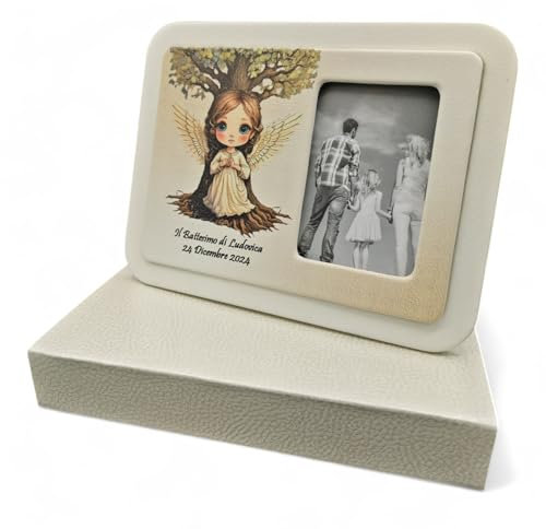 oggettando Portafoto da Tavolo Albero della Vita ANGELO PERSONALIZZABILE Scatola da Bomboniera Matrimonio, Nascita, Battesimo, Comunione, Laurea, Cresima, 18, 25 e 50 anni, Anniversari